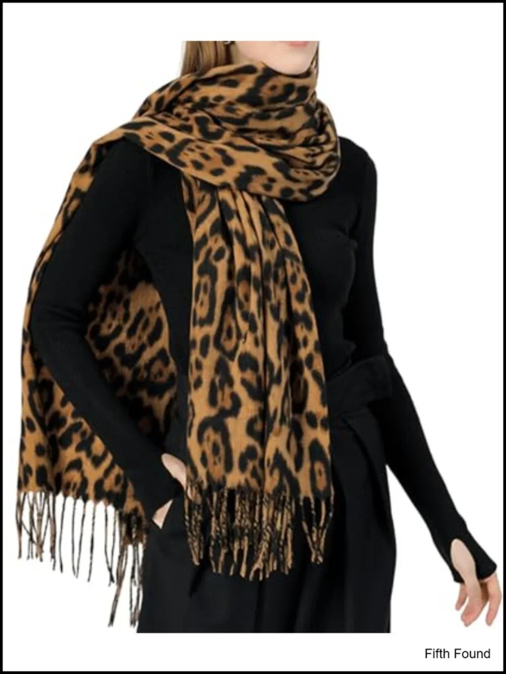 Leopard Print Fringe Blanket Scarf Soft Warm Wrap Shawl Women